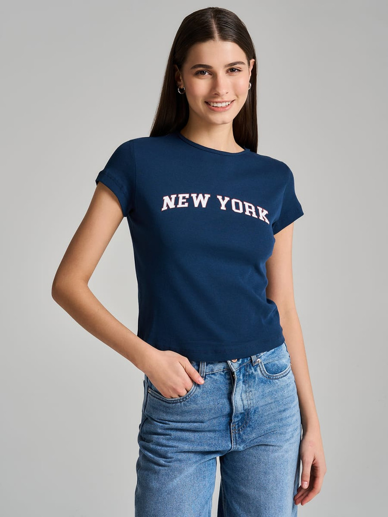 Футболка из хлопка с надписью New York - Женщинам - фото 4