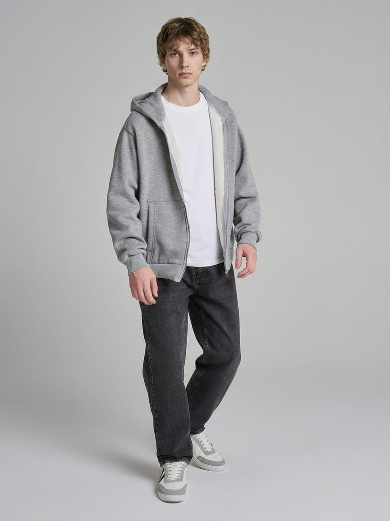 Утепленное zip-hoodie толстовка с начёсом - Мужчинам - фото 2