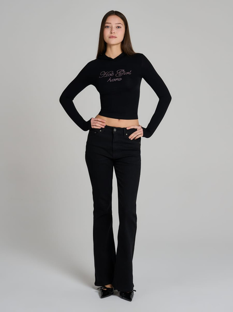 Лонгслив с капюшоном и надписью стразами - Женщинам - фото 10