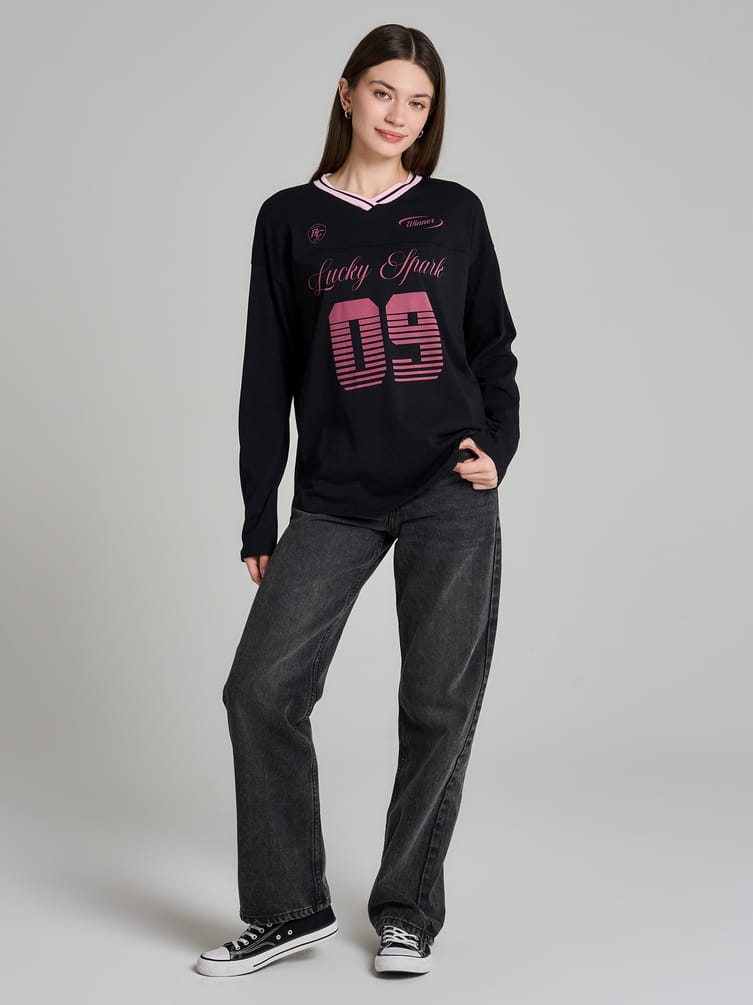 Спортивный лонгслив оверсайз с надписью