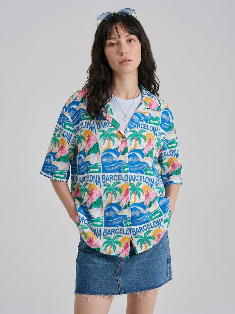 Рубашка гавайская с принтом