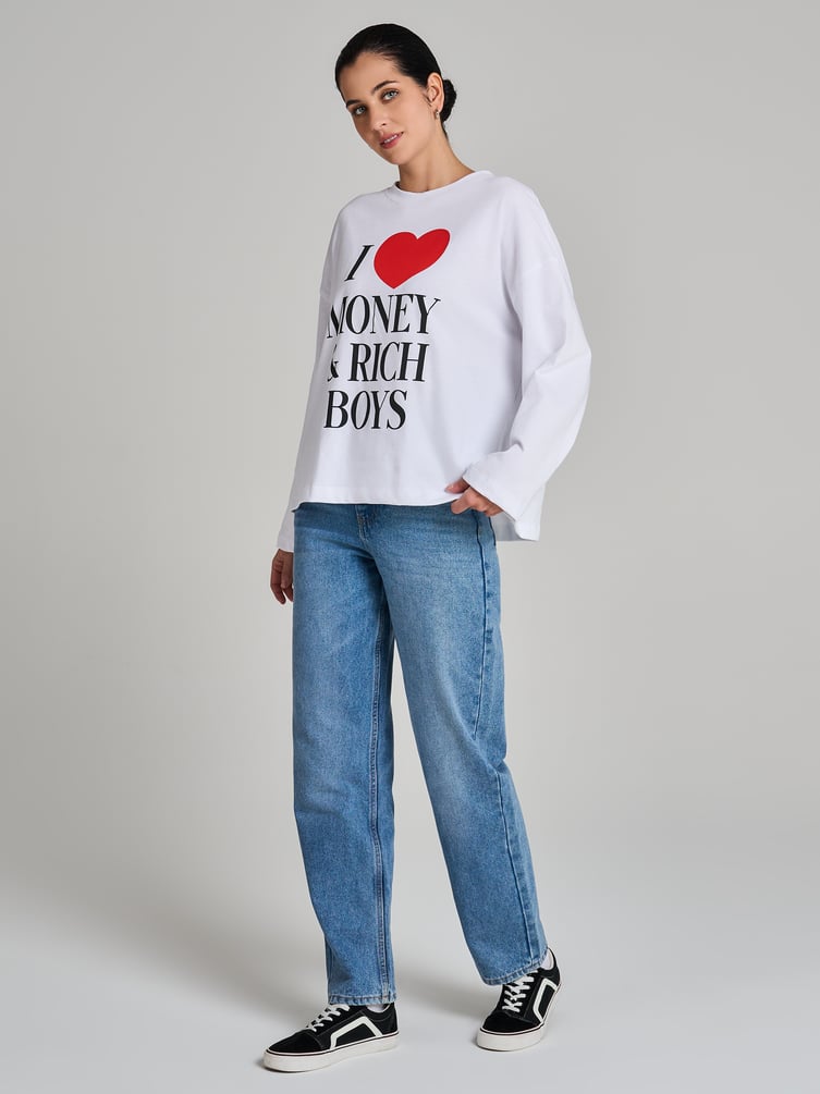 Лонгслив оверсайз хлопковый с надписью