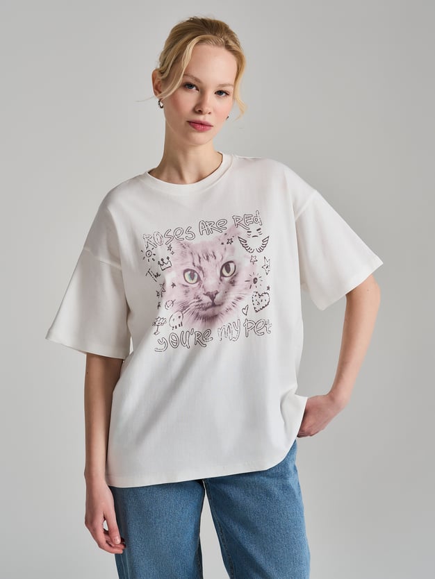 Футболка из хлопка с принтом кошки