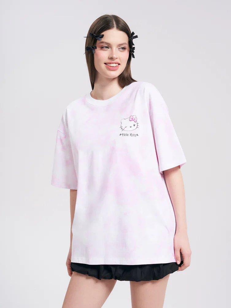 Футболка тай-дай и принтом Hello Kitty