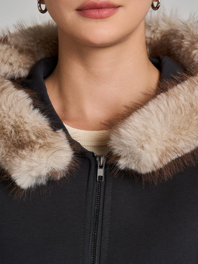 Утепленное зип-худи с опушкой и начесом