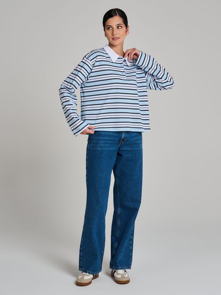 Поло полосатое оверсайз с длинным рукавом