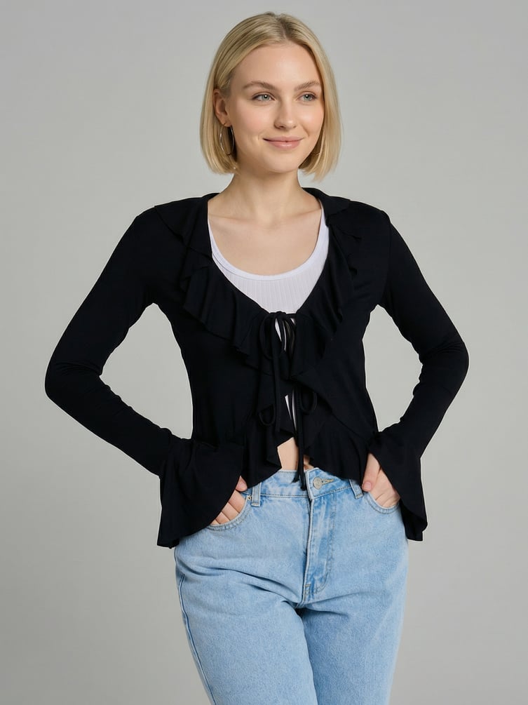 Кардиган на завязках с рюшами