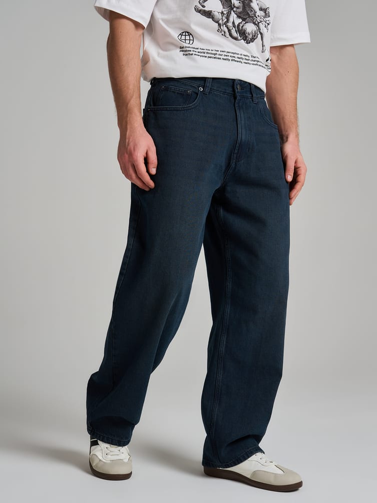 Джинсы багги широкие с вареный эффектом