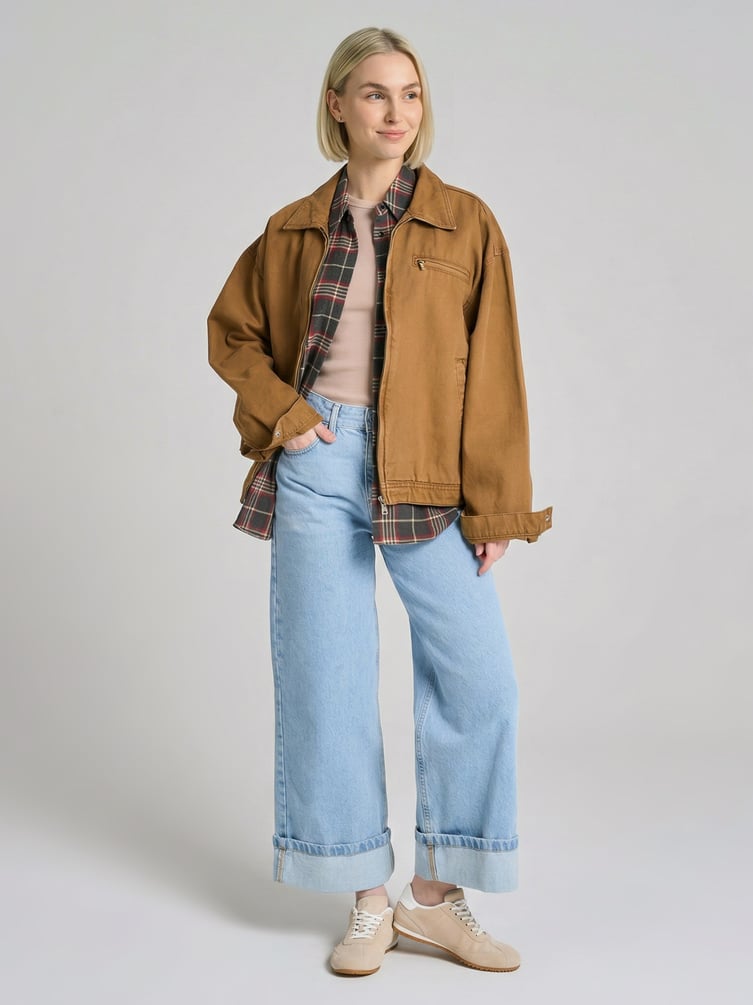 Джинсы широкие с подворотами