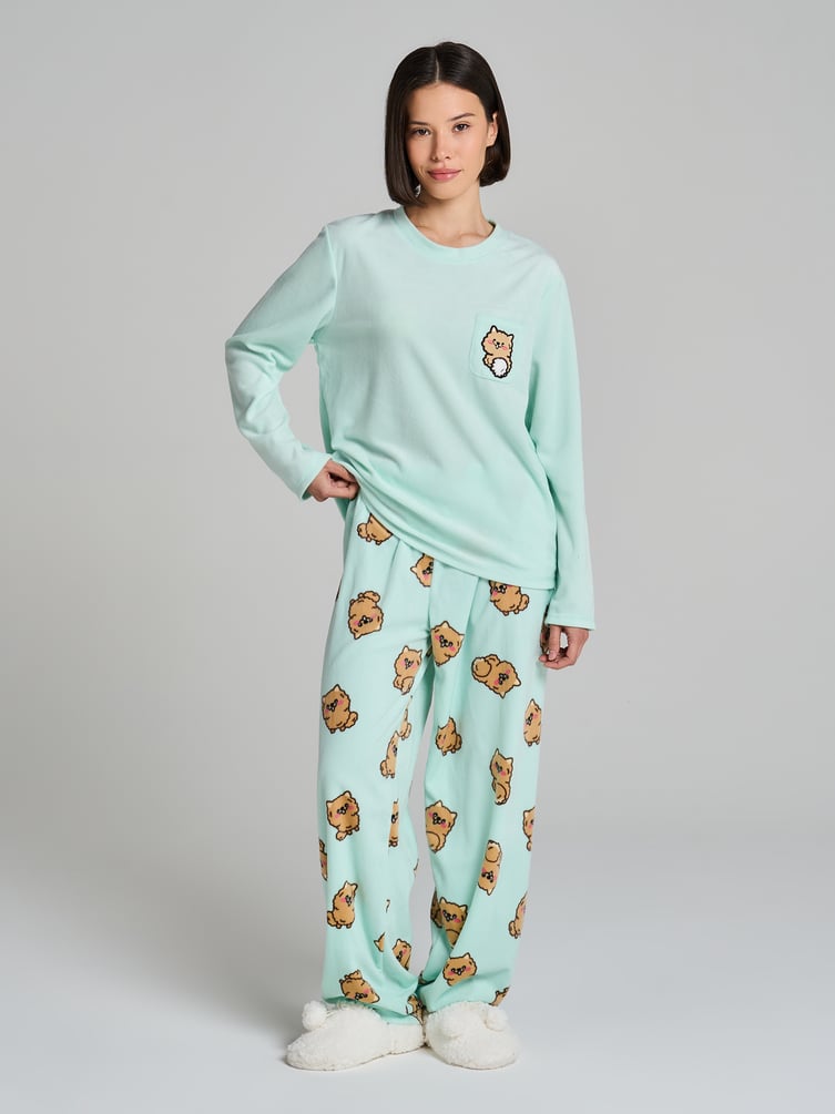 Пижама теплая с нашивкой корги и брюками