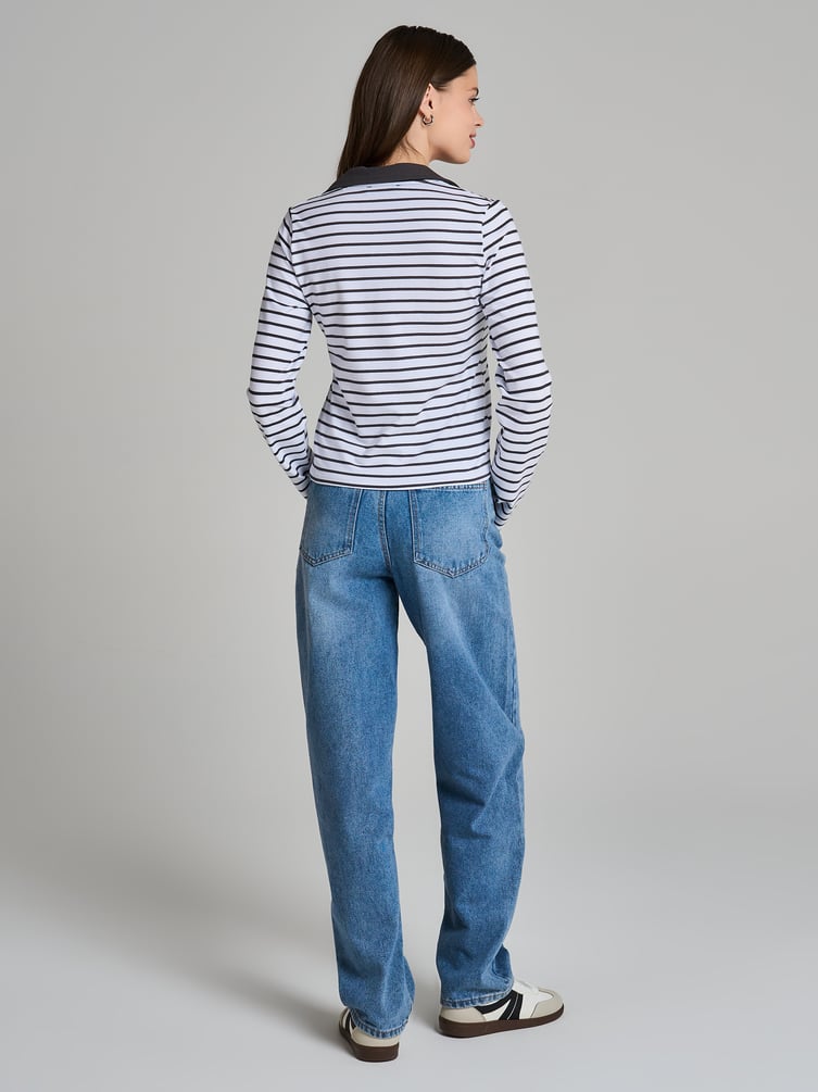 Поло-рубашка полосатая с длинным рукавом