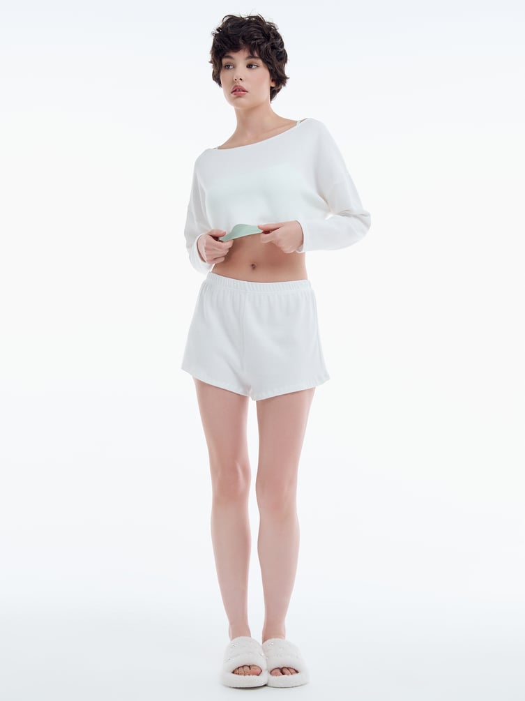 Хлопковая пижама тройка с кофтой топом и шортами