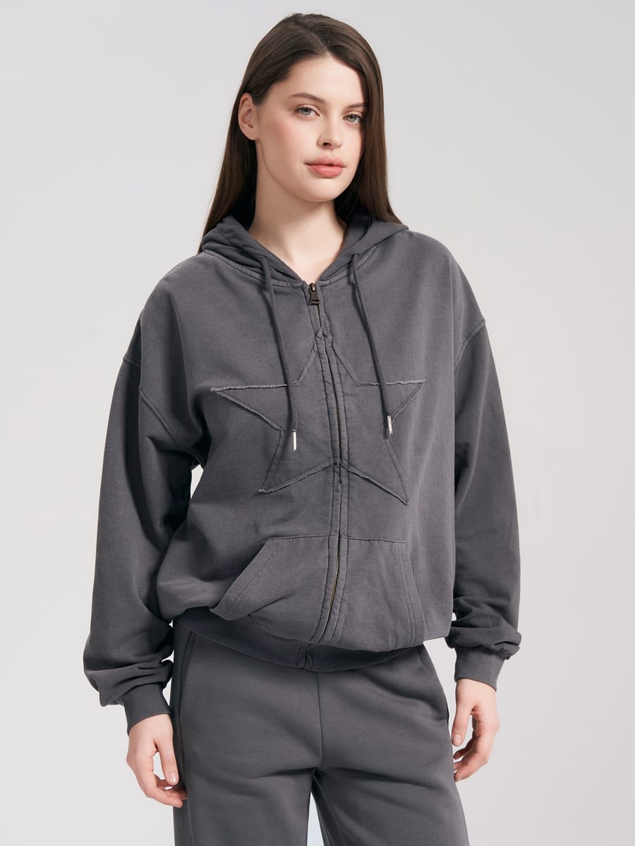 Зип худи оверсайз гранж с наружными швами