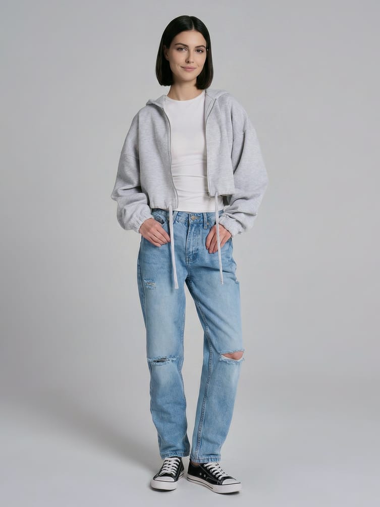 Джинсы момы с разрезами на коленках