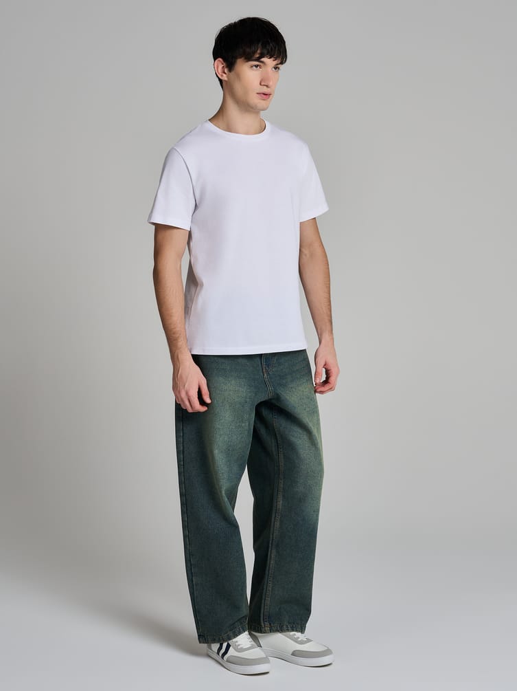 Джинсы багги широкие с вареный эффектом