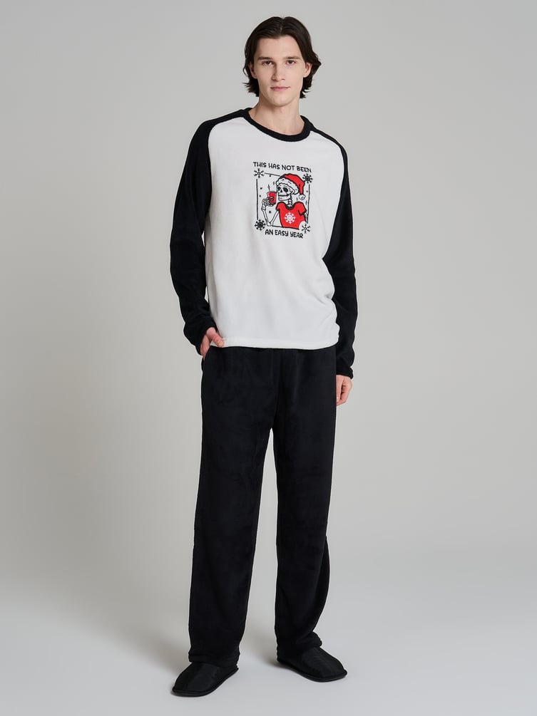 Пижама плюшевая новогодняя с брюками