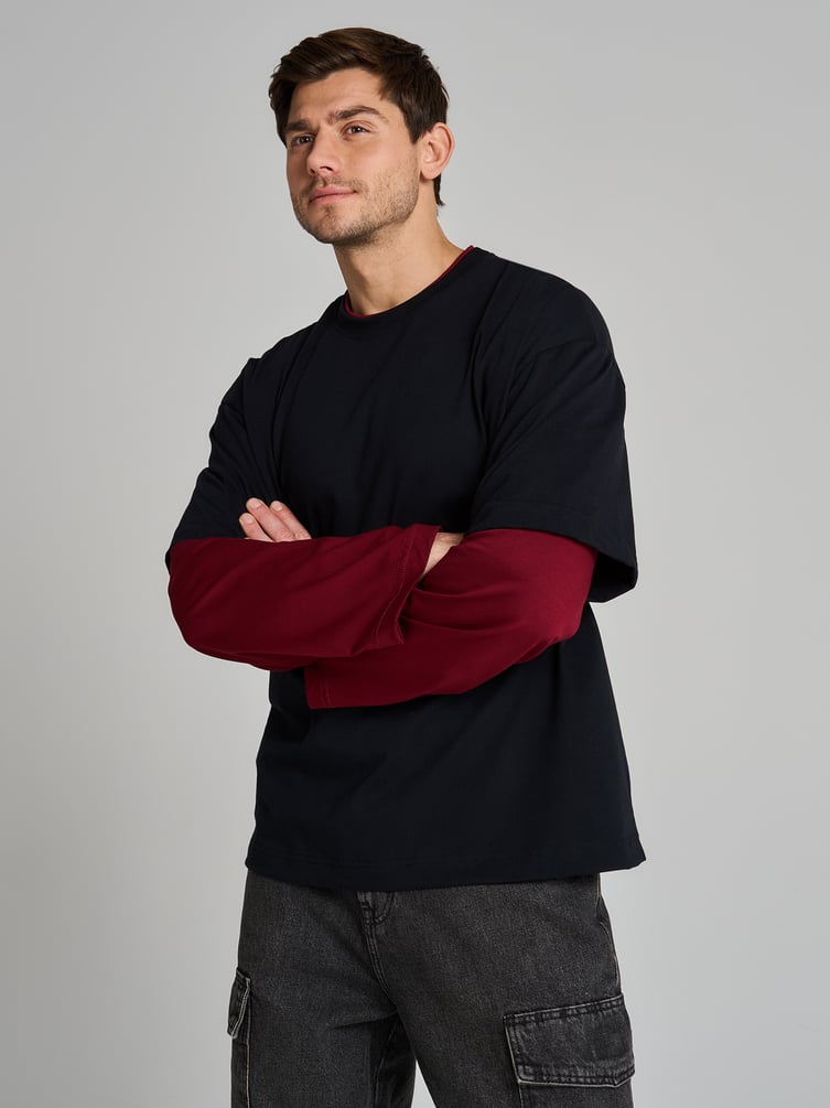 Лонгслив оверсайз с двойным рукавом