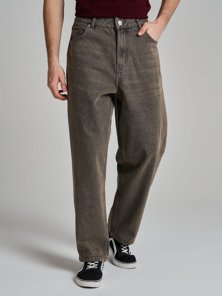 Джинсы багги широкие с вареный эффектом