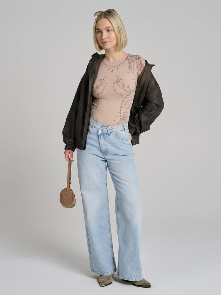 Боди с длинным рукавом и принтом