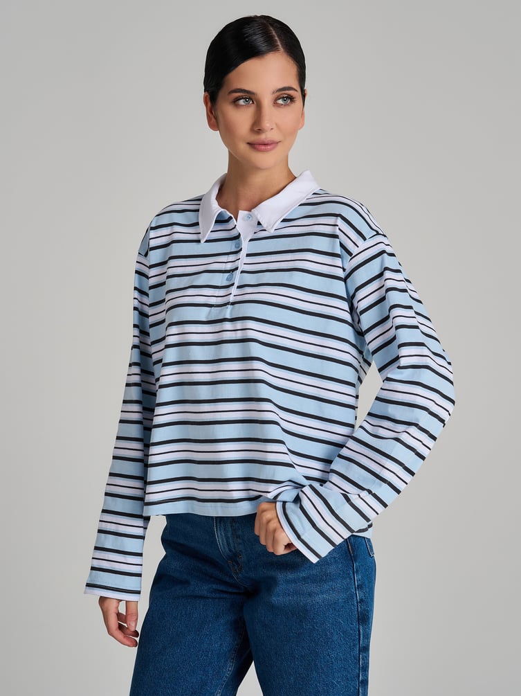 Поло полосатое оверсайз с длинным рукавом