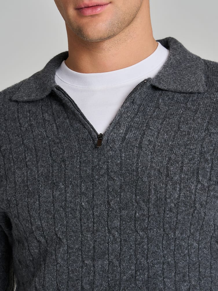 Свитер-поло вязаный с полузамком молния