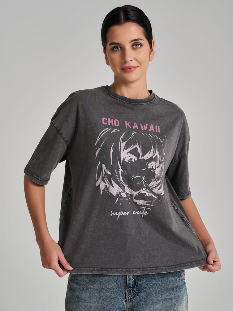 Хлопковая футболка оверсайз варенка с принтом аниме