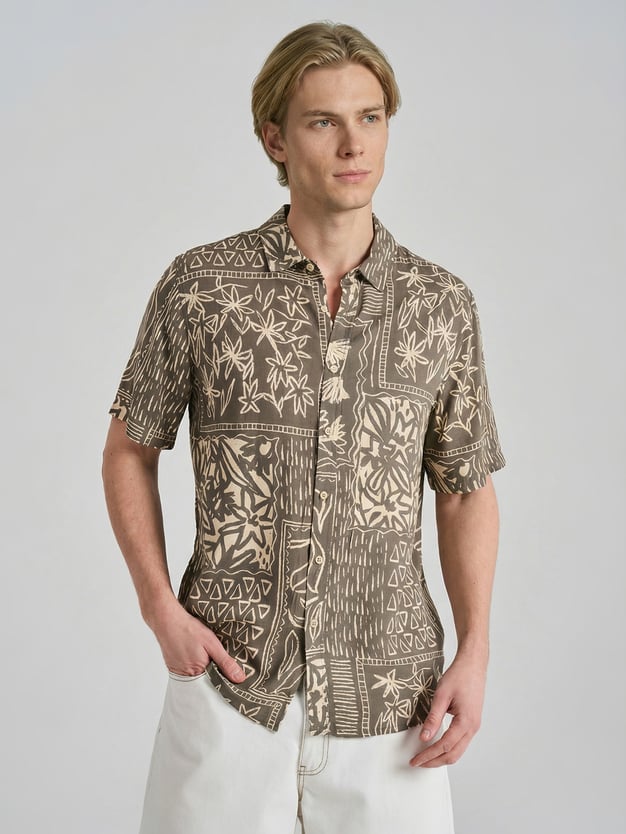 Рубашка гавайская с коротким рукавом