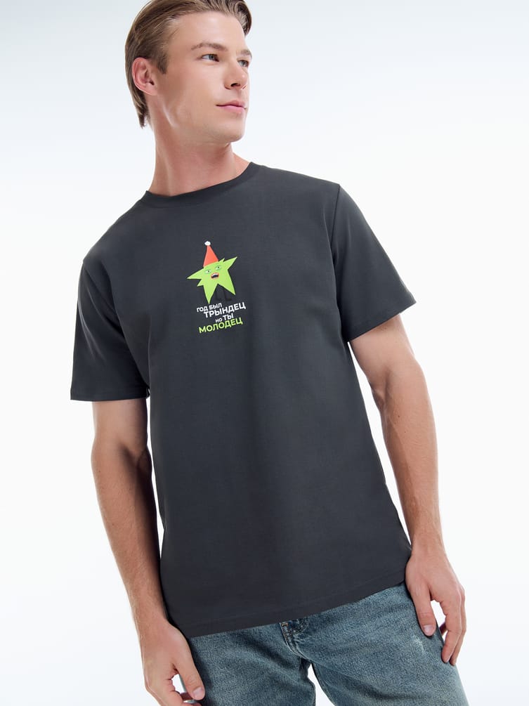 Футболка из хлопка со смешным новогодним принтом