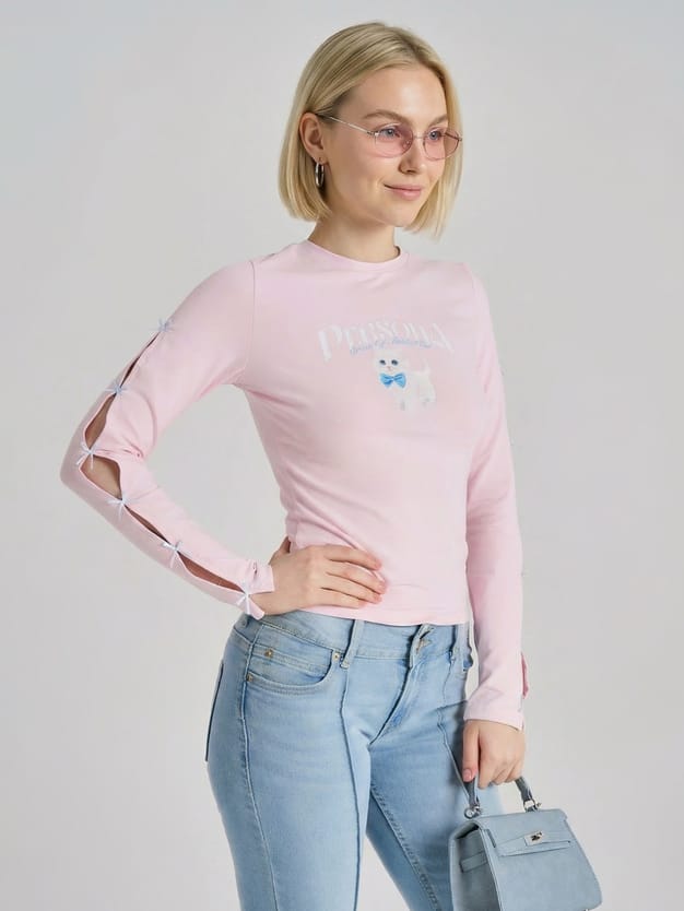 Лонгслив приталенный с принтом