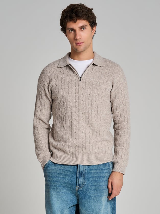 Свитер-поло вязаный с полузамком молния