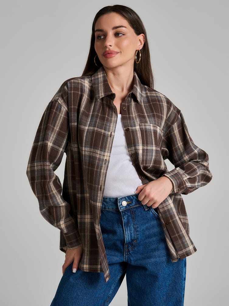 Рубашка осенняя в клетку оверсайз