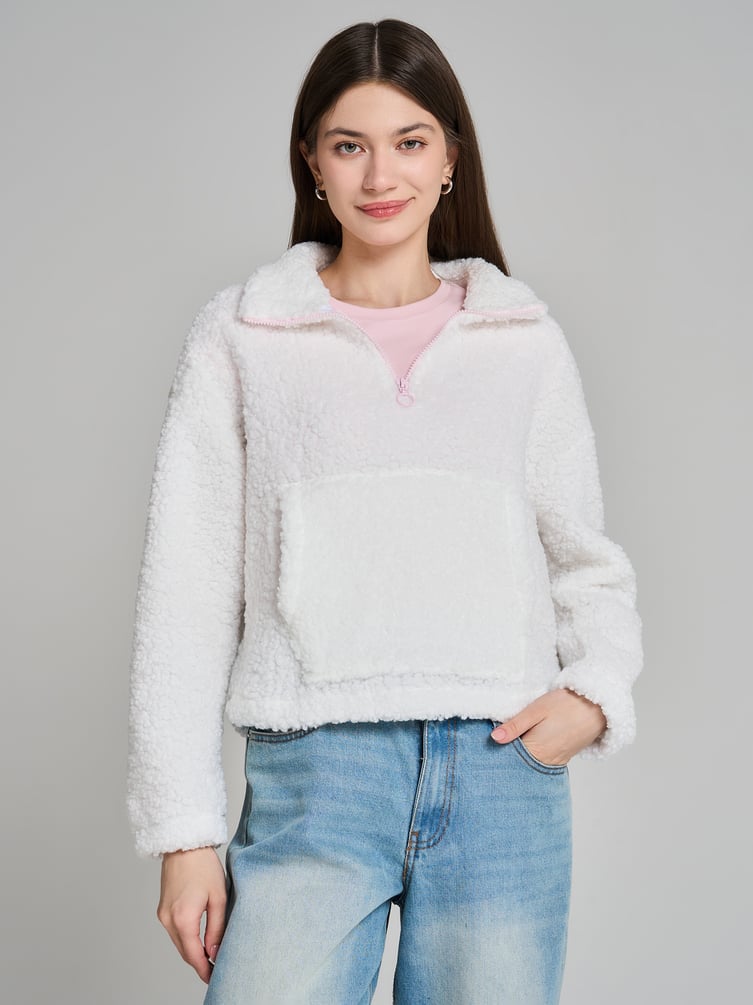 Свитшот меховой с полузамком молнией