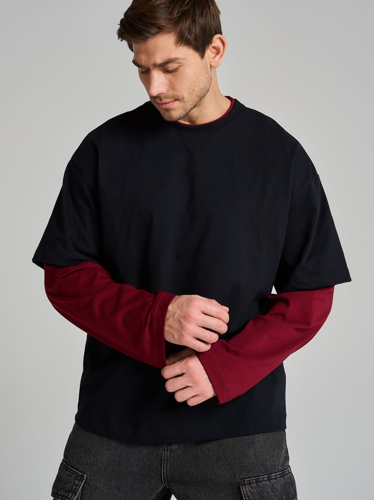 Лонгслив оверсайз с двойным рукавом