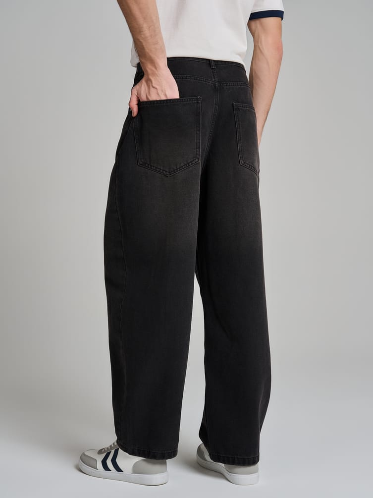 Джинсы багги широкие с вареный эффектом