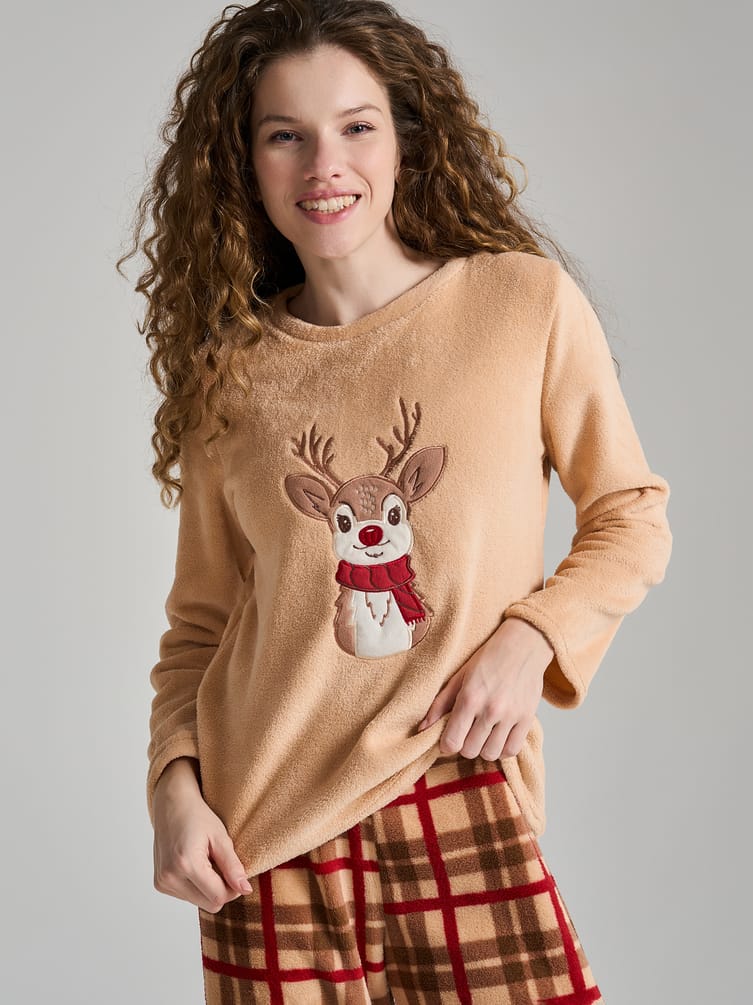 Пижама теплая новогодняя с оленем