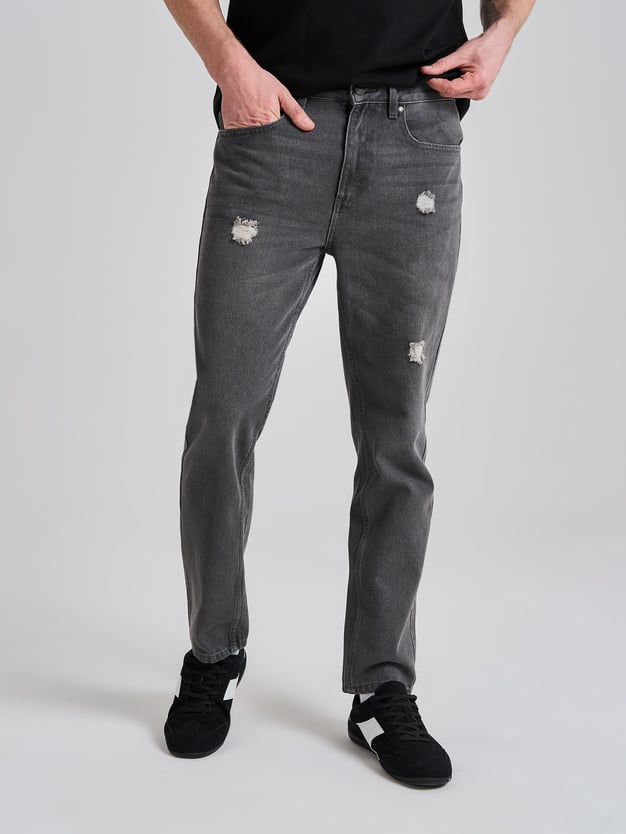 Джинсы прямые укороченные с разрезами