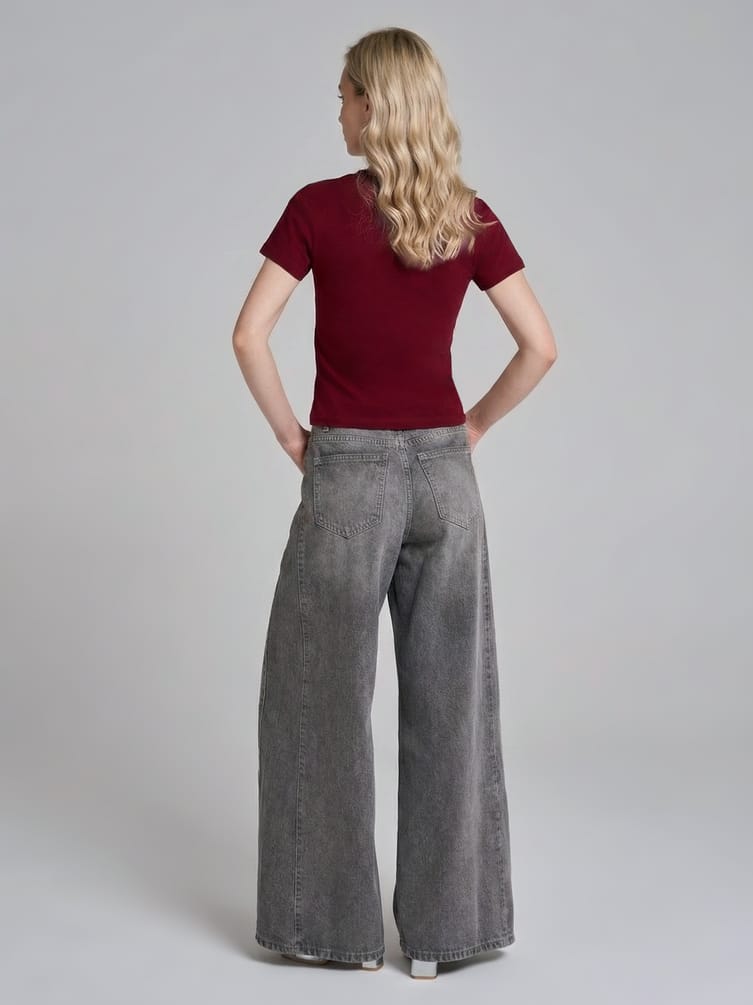 Джинсы широкие с завышенной талией