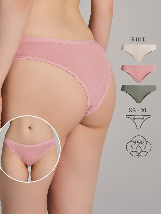 Трусы-танга - 3 шт. в рубчик