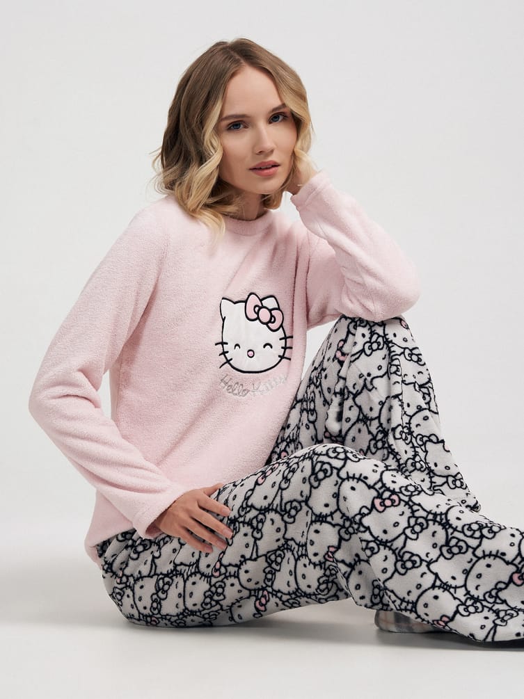 Плюшевая осенняя пижама с вышивкой Hello Kitty
