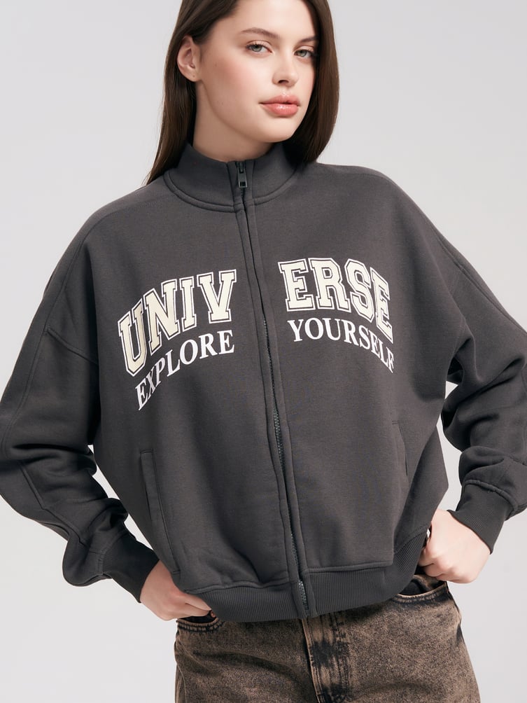 Утепленная толстовка оверсайз с надписью и начесом