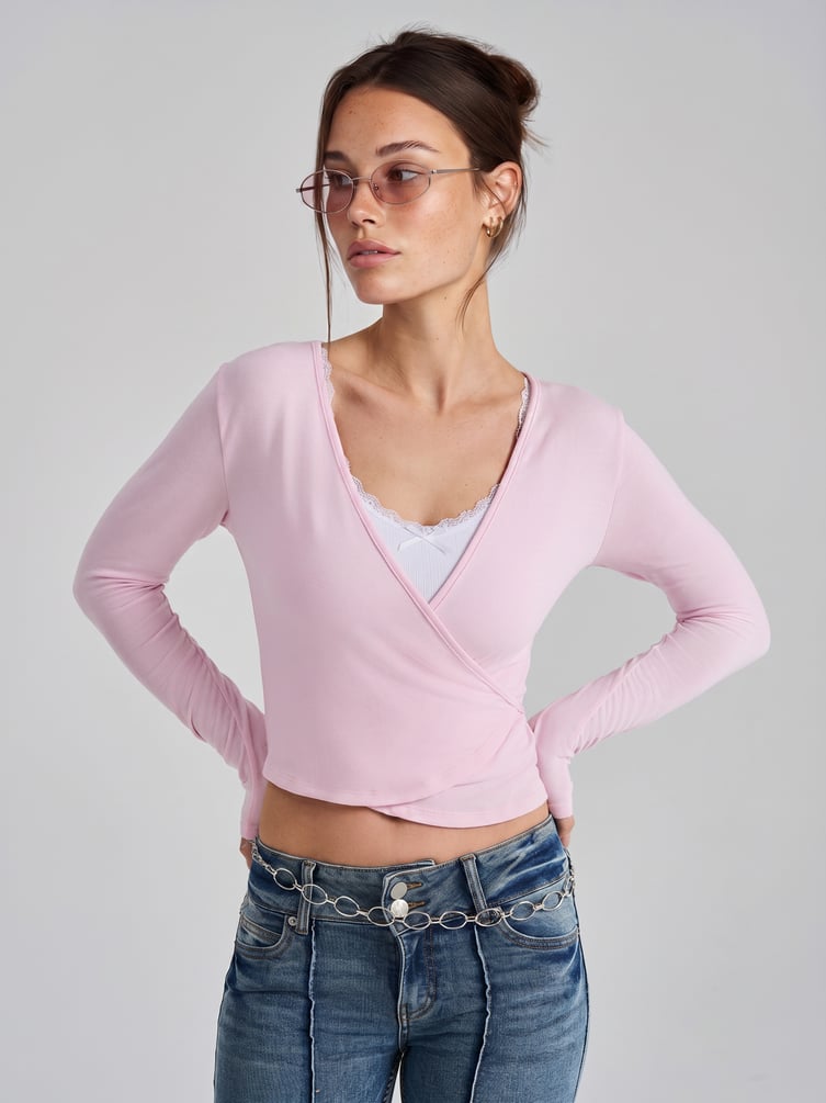 Лонгслив укороченный на запах