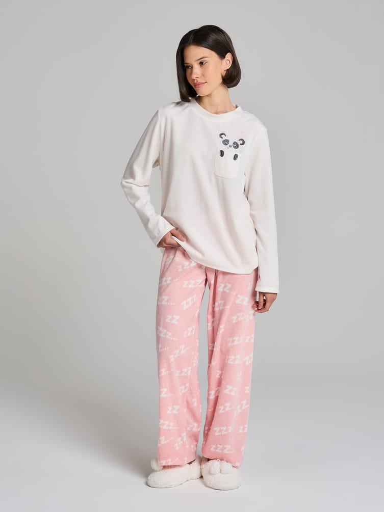 Пижама теплая с нашивкой панды и брюками