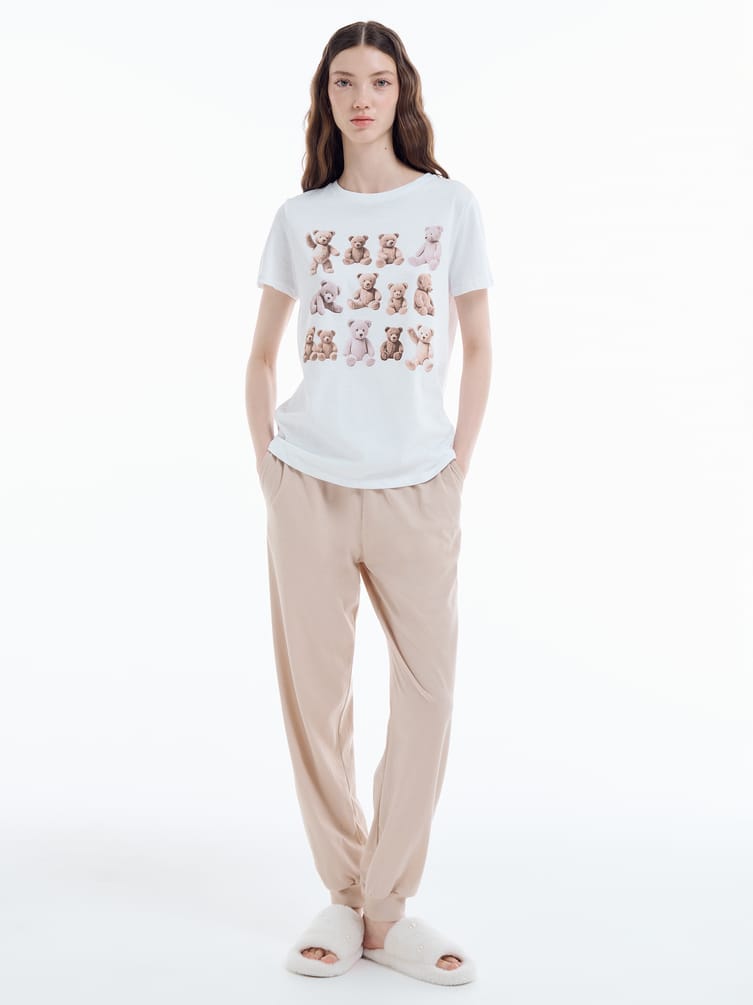 Пижама из хлопка с принтом и брюками