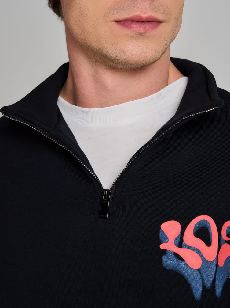 Half zip толстовка с надписью и начёсом