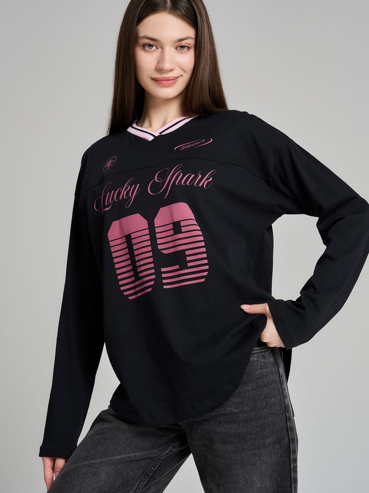 Спортивный лонгслив оверсайз с надписью