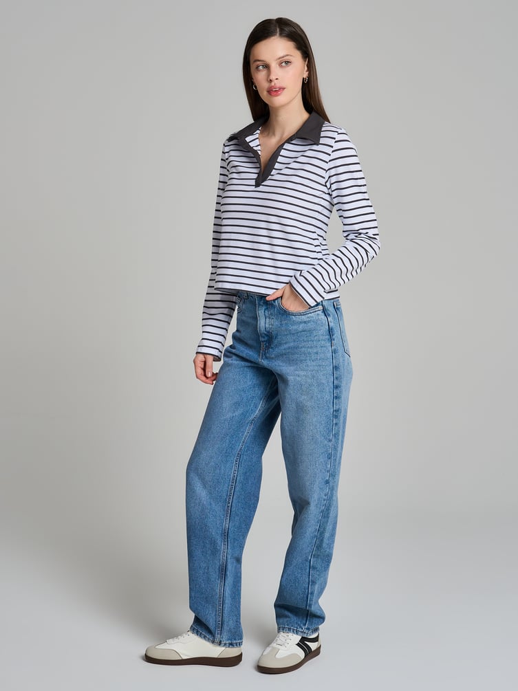 Поло-рубашка полосатая с длинным рукавом