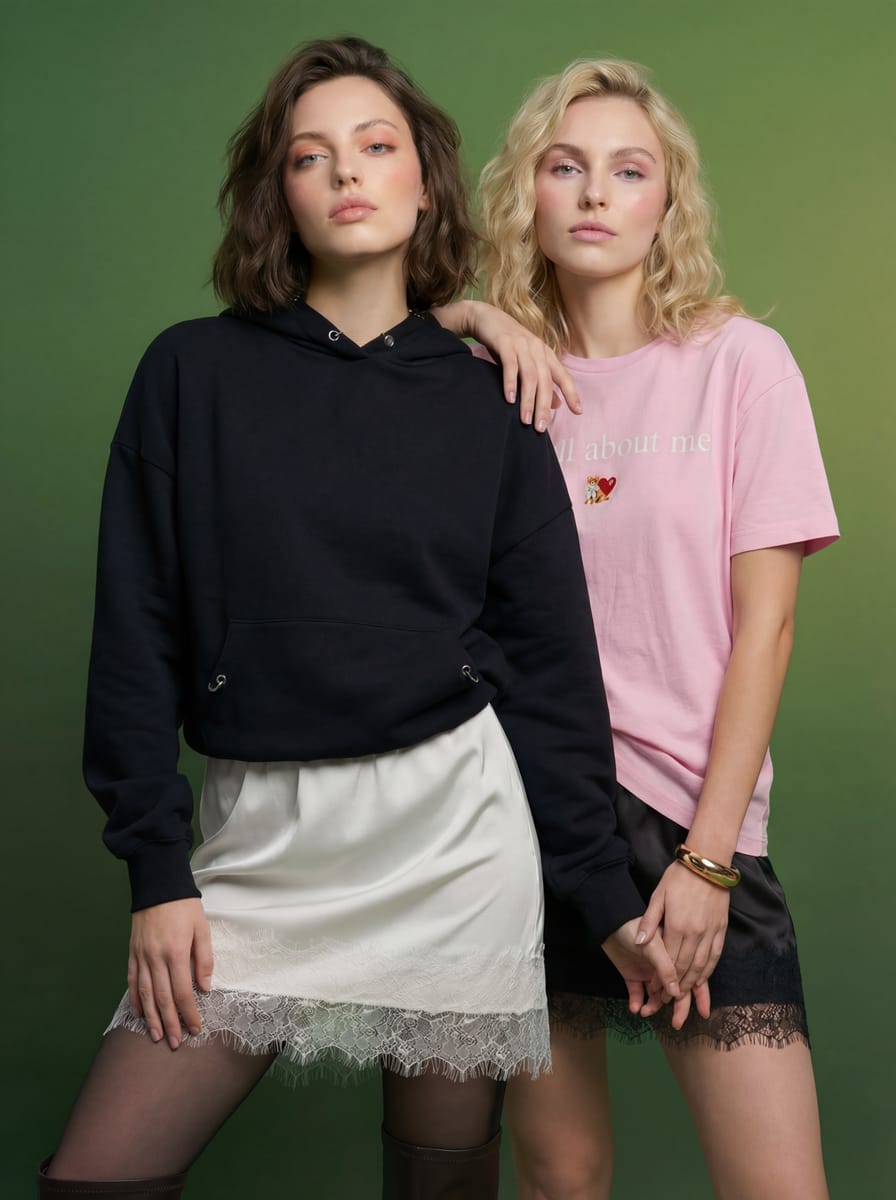 Юбка мини атласная с кружевом в бельевом стиле