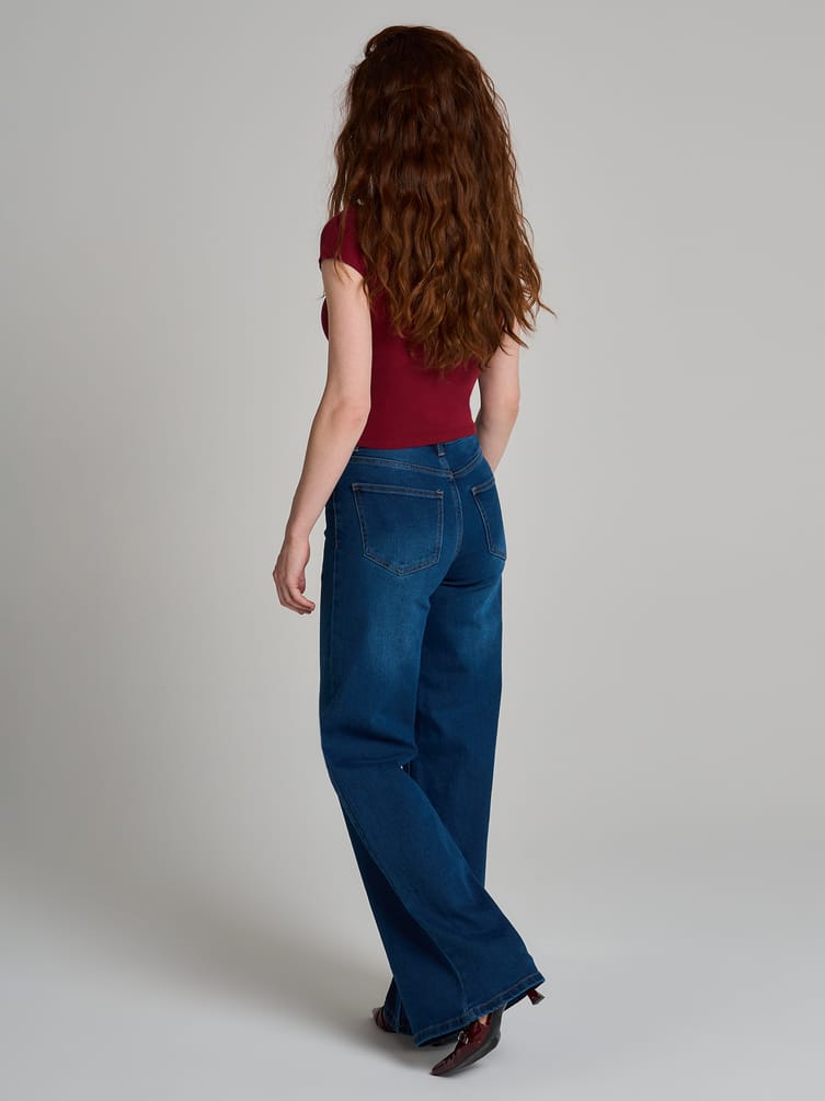 Джинсы широкие с завышенной талией