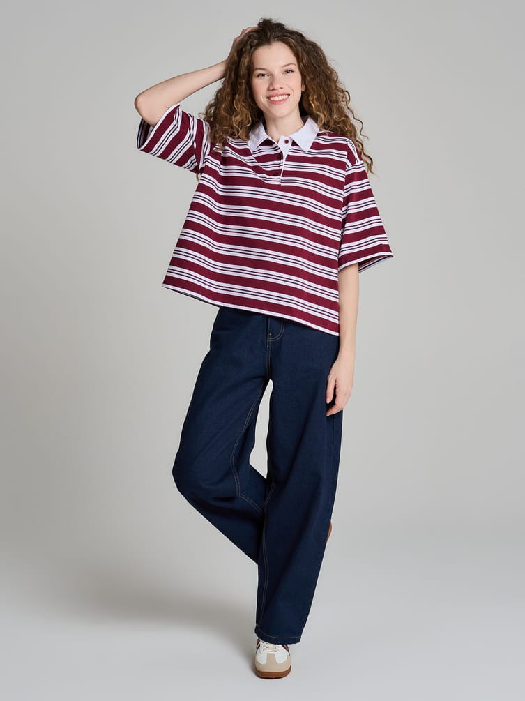 Полосатое поло оверсайз с коротким рукавом