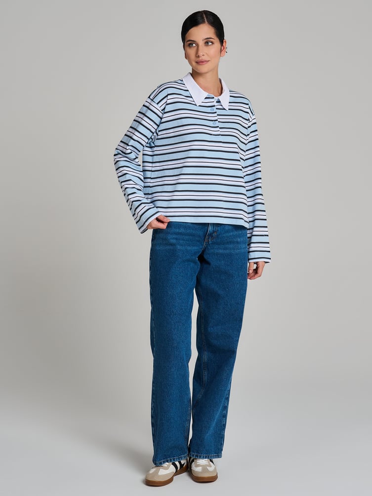 Поло полосатое оверсайз с длинным рукавом